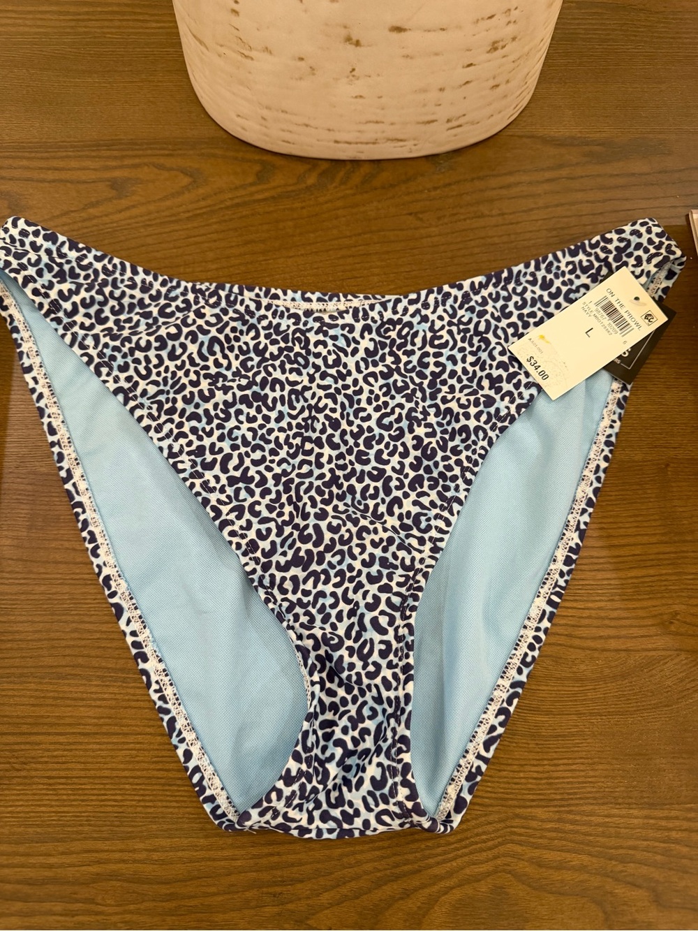 Bar III Navy and Light Blue Leopard Print Bikini Bottom